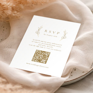 Gold simple elegance botanical QR code wedding RSVP Card