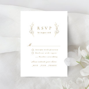 Gold simple elegance botanical wedding RSVP card