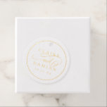 Gold simple elegance romantic script wedding favour tags<br><div class="desc">Elegant romantic script minimalist design in real gold foil,  simple and stylish. Great wedding favour stickers for modern classic wedding,  vintage wedding and formal wedding.
See all the matching pieces in the collection.</div>