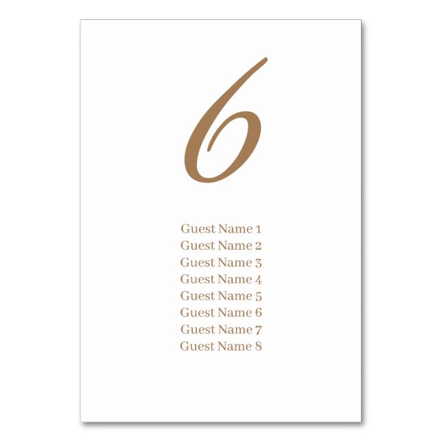 Gold Simple Elegant Guest List Wedding Table Number (Front)