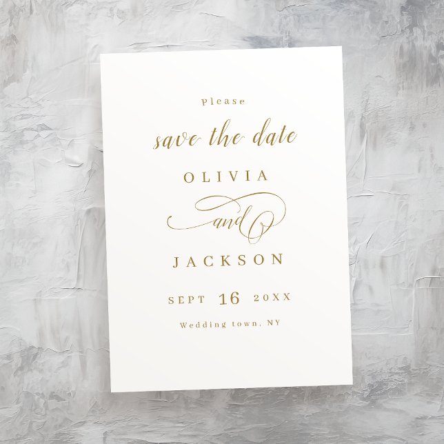 Gold simple elegant romantic script save the date (Gold simple elegant romantic script save the date)