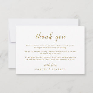 Gold simple elegant romantic script wedding thank you card