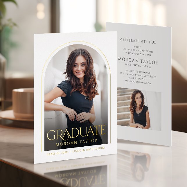 Gold Simple Elegant Script Modern Arch Graduation (Gold Simple Elegant Script Modern Arch Graduation Foil Invitation)