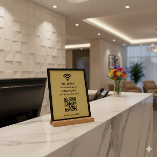 Gold Simple Elegant Wifi QR Code Network Password Acrylic Sign