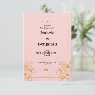 Gold Simple Floral Wedding Invitation