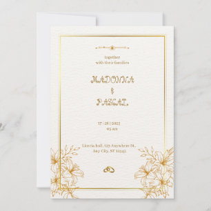 Gold Simple Floral Wedding Invitation