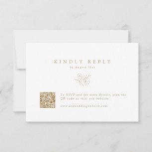 Gold Simple Hand-Drawn Cherry Blossom QR Code  RSVP Card
