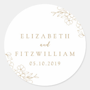 Gold Simple Hand Drawn Cherry Blossom Wedding Classic Round Sticker