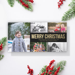 Gold Simple Joyeux Collage de Noël 5 Carte photo