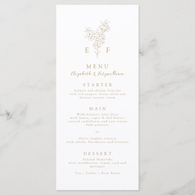 Gold Simple Minimal Cherry Blossom Monogram  Menu (Front)