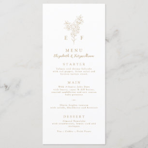 Gold Simple Minimal Cherry Blossom Monogram Menu