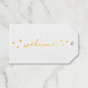 Gold simple minimalist wedding welcome calligraphy gift tags