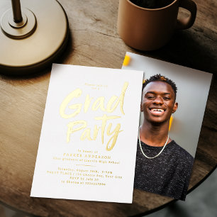 Gold Simple Modern Brush Script Grad Party