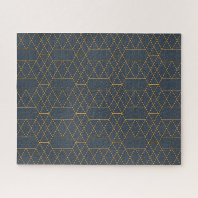 Gold, simple, modern, cool, trendy lines geometric jigsaw puzzle (Horizontal)