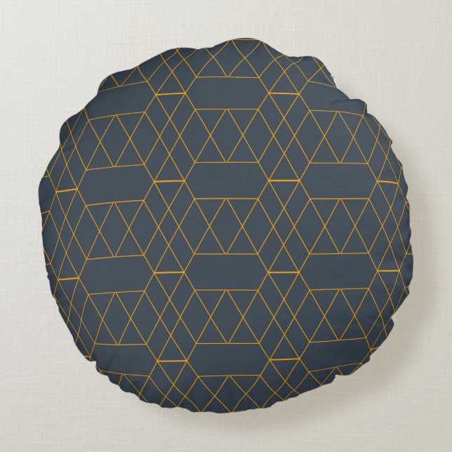 Gold, simple, modern, cool, trendy lines geometric round pillow (Back)