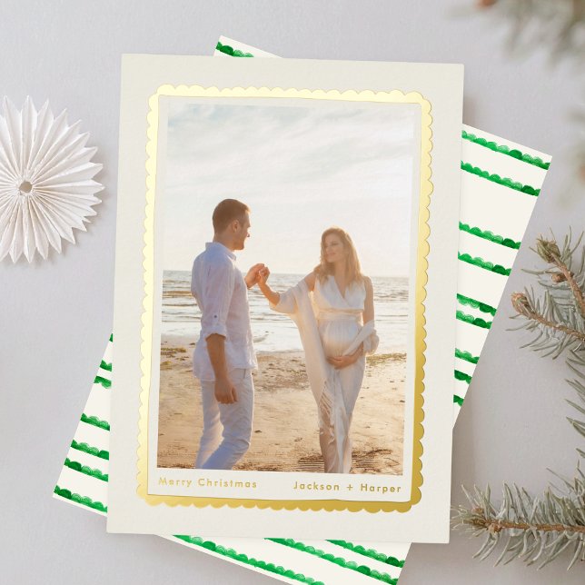 gold simple modern festive retro frame photo foil holiday card (Creator Uploaded)