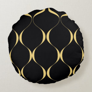 Gold, simple, modern, luxurious wavy graphic round pillow