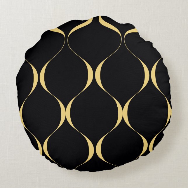 Gold, simple, modern, luxurious wavy graphic round pillow (Back)