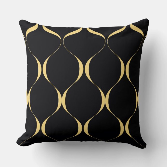 Gold, simple, modern, luxurious wavy graphic throw pillow (Front)