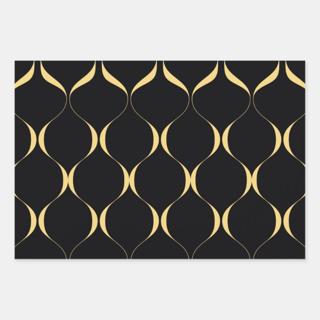 Gold, simple, modern, luxurious wavy graphic wrapping paper sheet (Front)
