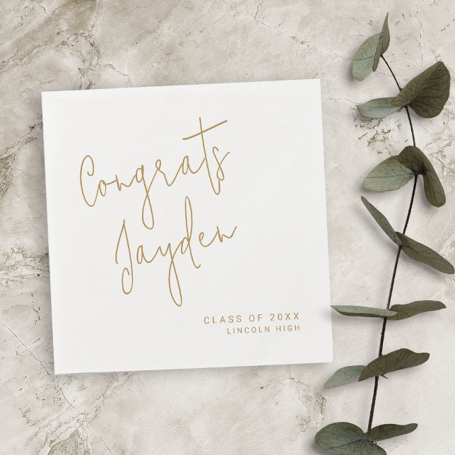 Gold Simple Modern Script Congrads Graduate  Napkin (Gold Simple Modern Script Congrads Graduate Napkins)
