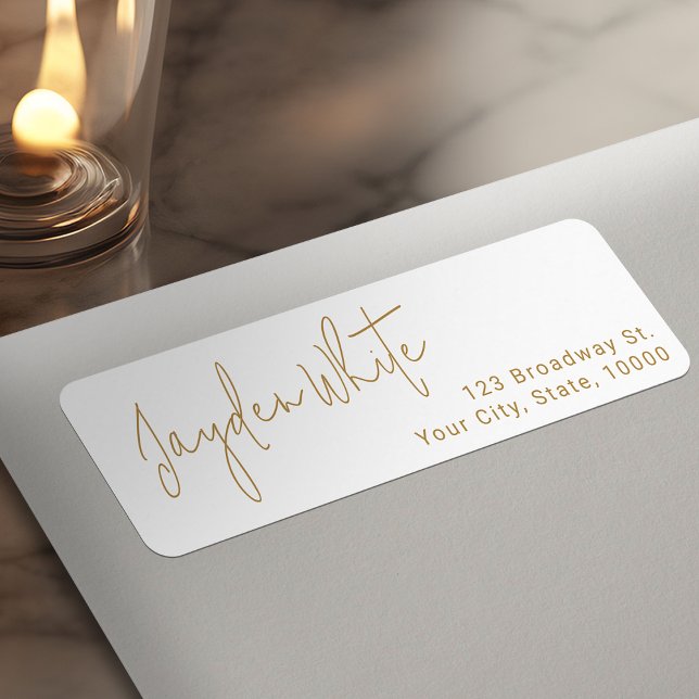 Gold Simple Modern Script Graduate Adresse de reto (Gold Simple Modern Script Graduate Return Address Label)