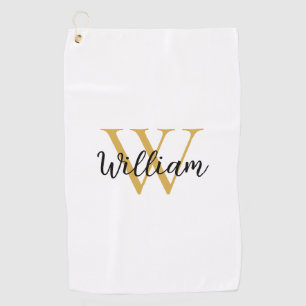 Gold Simple Monogram Name Personalized Golf Towel