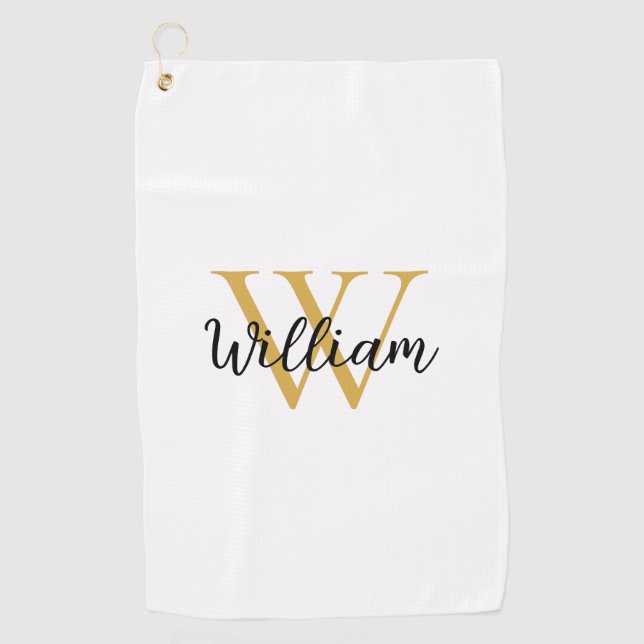 Gold Simple Monogram Name Personalized Golf Towel (Front)