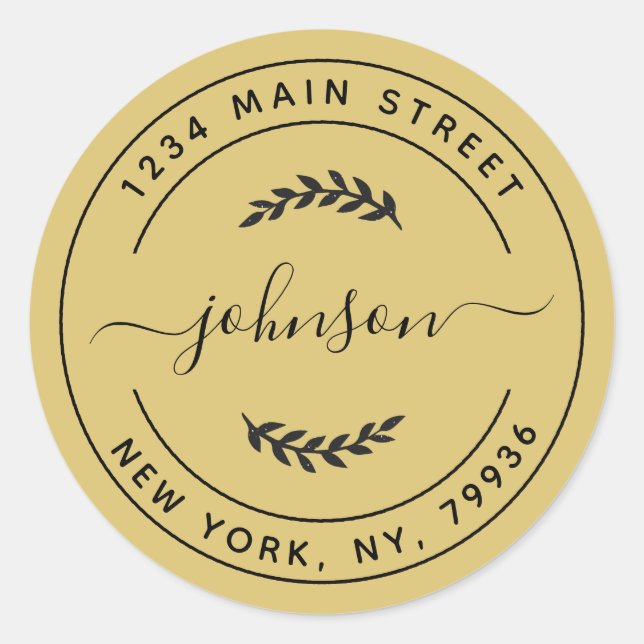 Gold Simple Round Return Address Classic Round Sticker (Front)