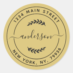 Gold Simple Round Return Address Classic Round Sticker