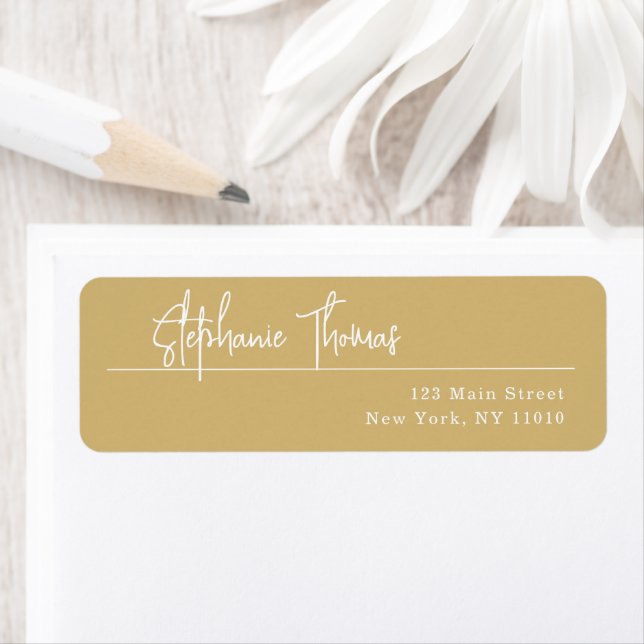 Gold Simple Script Return Address Label (Insitu)