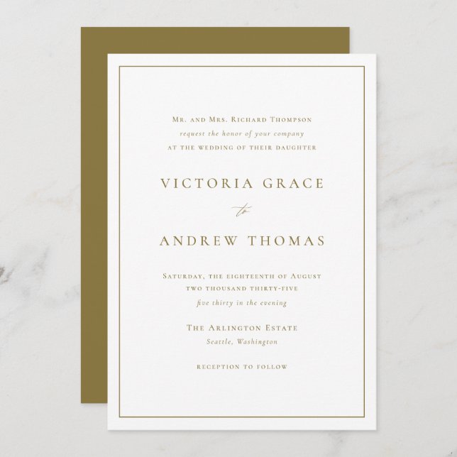 Gold Simple Typography Formal Wedding Invitation (Front/Back)