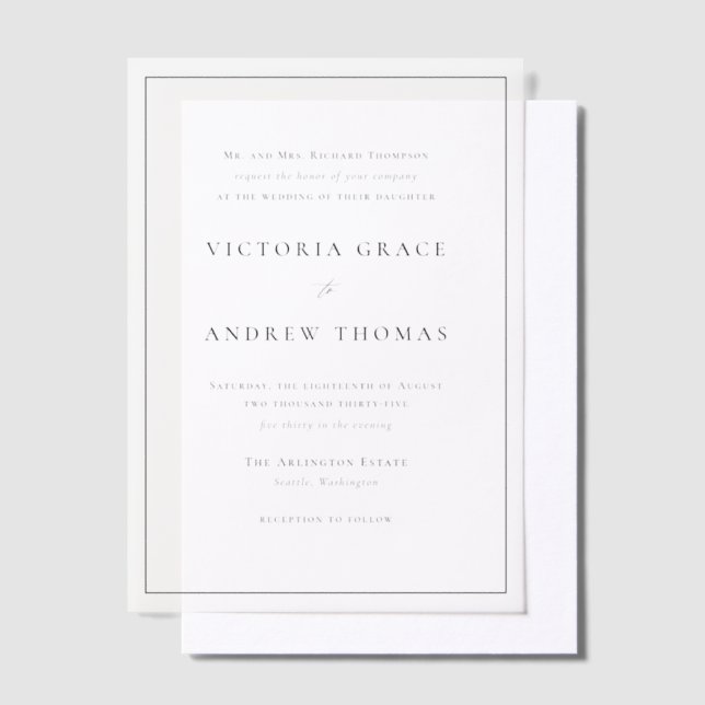 Gold Simple Typography Formal Wedding Vellum Invitations (Offset)