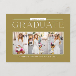Gold Simple Typography Photo Collage Graduation Postcard