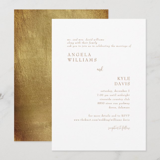 Gold Simplicity Bride Parents Wedding Invitation (Front/Back)