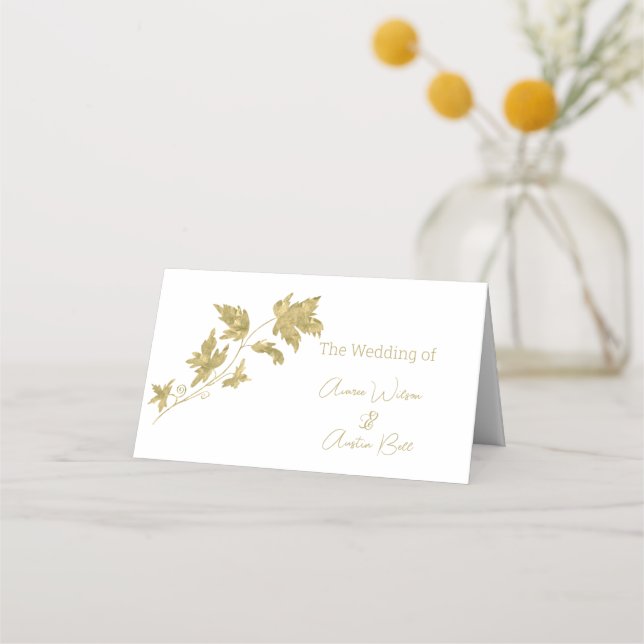 Gold Single Stem Leaf  Name Place Card (Front)