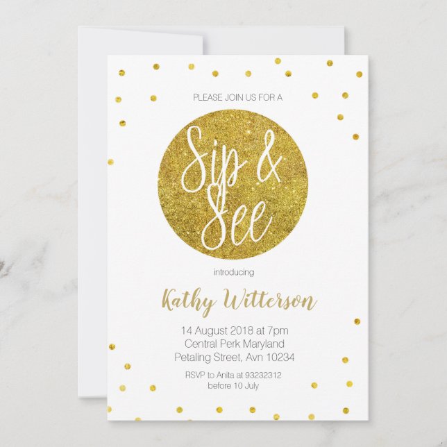 Gold sip and see Invitation (Front)