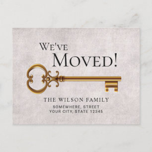 Gold Skeleton Key New Address Moving Announcement Postcard