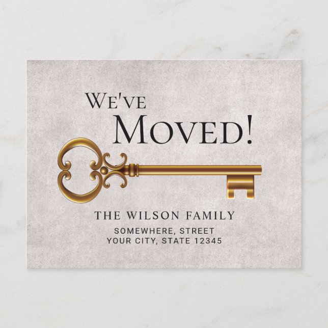 Gold Skeleton Key New Address Moving Announcement Postcard (Front)
