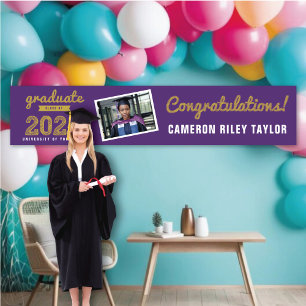 Gold Sketch Class of 2024 Photo Graduation Party Banner