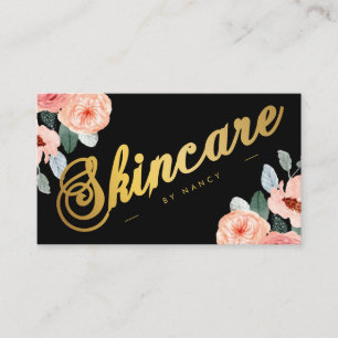 Gold Skincare Script Calligraphy Watercolor Floral Business Card