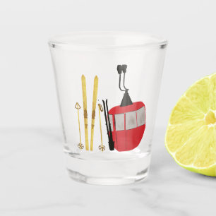 Gold Skis And Poles   Retro Ski Lift Holiday Shot Glass
