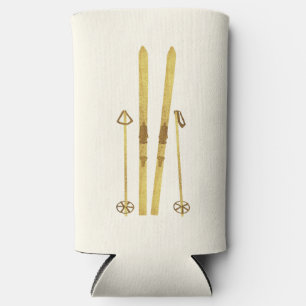Gold Skis And Poles   Vintage Ski Cream Seltzer Can Cooler