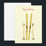 Gold Skis Poles | Vintage Ski Illustration Cream Holiday Card<br><div class="desc">Modern Alpine ski,  skiing,  skier-themed design with gold skis and gold poles. Simple festive holiday gold ski illustration for ski lovers. Nordic scandinavian skis design.</div>