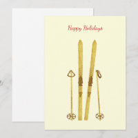Gold Skis Poles | Vintage Ski Illustration Cream