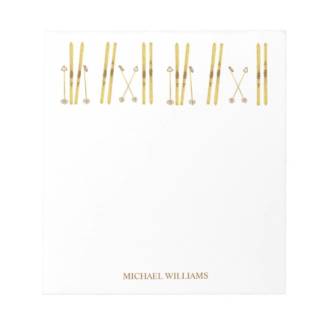 Gold Skis Poles | Vintage Ski Illustration Cream Notepad (Front)