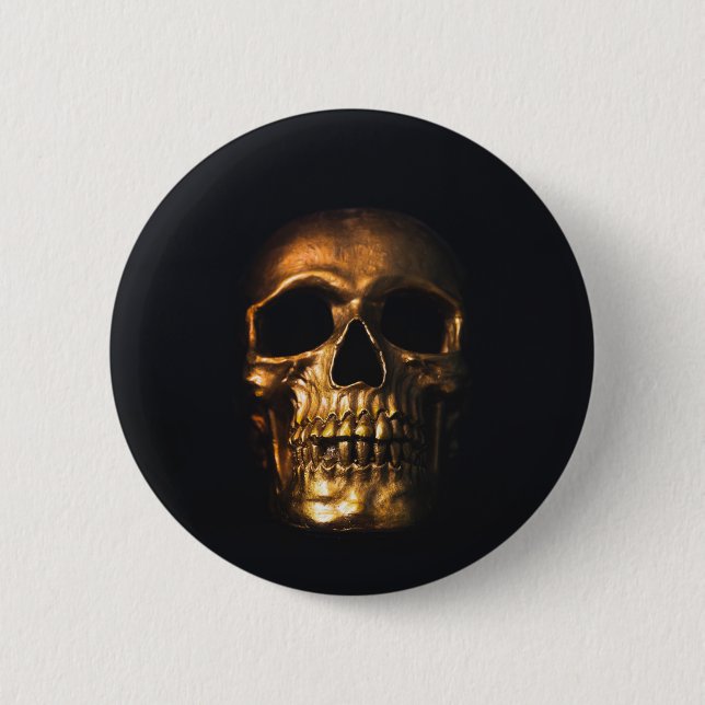 Gold Skull 2 Inch Round Button (Front)
