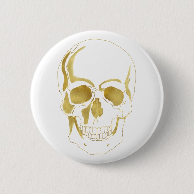 Gold Skull 2 Inch Round Button (Front)