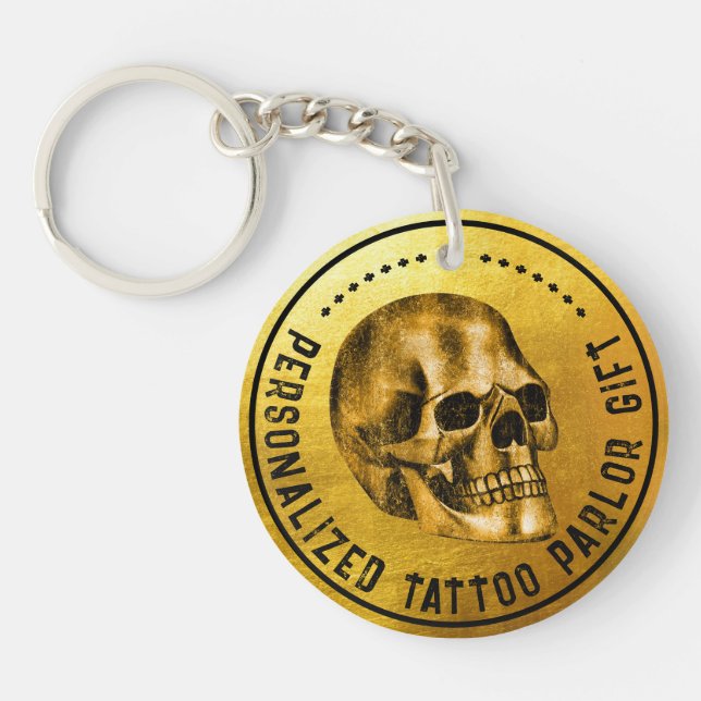  Gold Skull Cool Gothic Pro Fidelity Tattoo Parlou Keychain (Front)