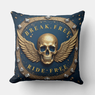 ☠️ Gold Skull Halo Symbol Gift For Rock Fans 💀 Throw Pillow
